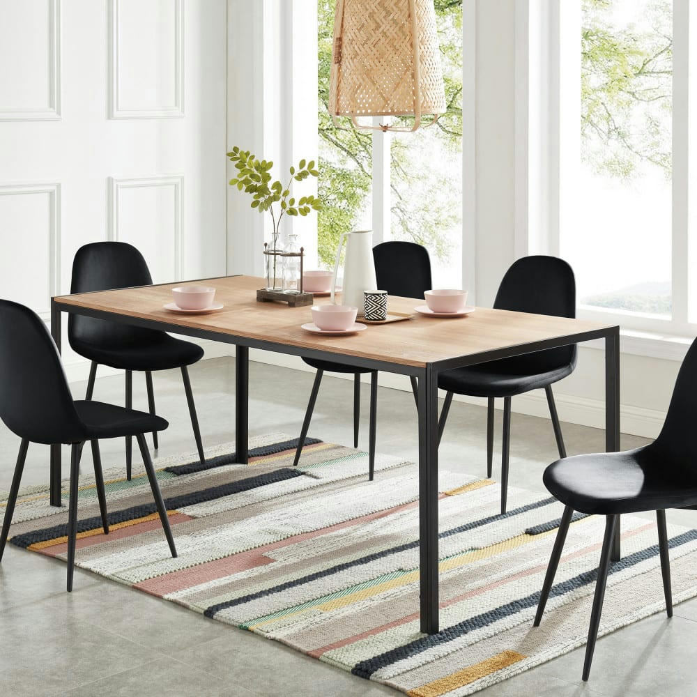 TUZI - Table à manger plaquée frêne et métal 180 x 90 cm