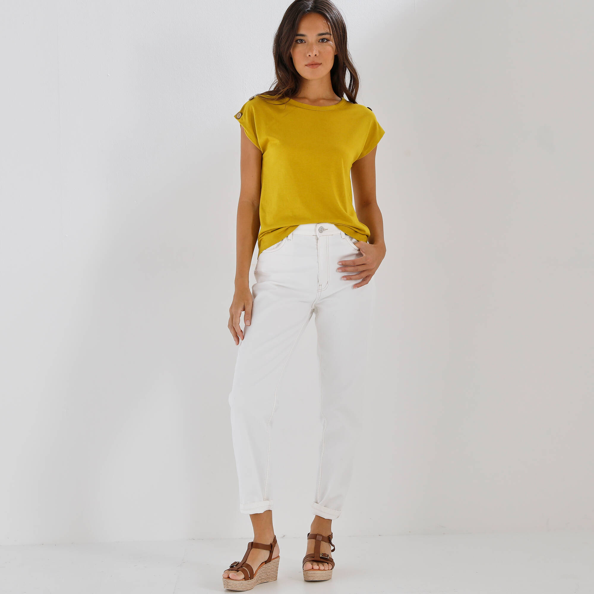 T-shirt uni détail boutonné maille jersey