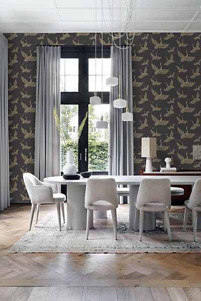 Origin Wallcoverings papier peint oiseaux de grue noir et beige 50 x 900 cm