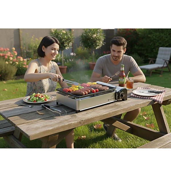 Barbecue à gaz 1900W Grille anti adhesive   16 cartouches gaz camping KEMPER