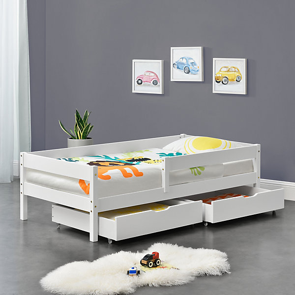 Lit d'enfant Design avec 2 Tiroirs Borgarnes 90 x 200 cm Blanc en.casa
