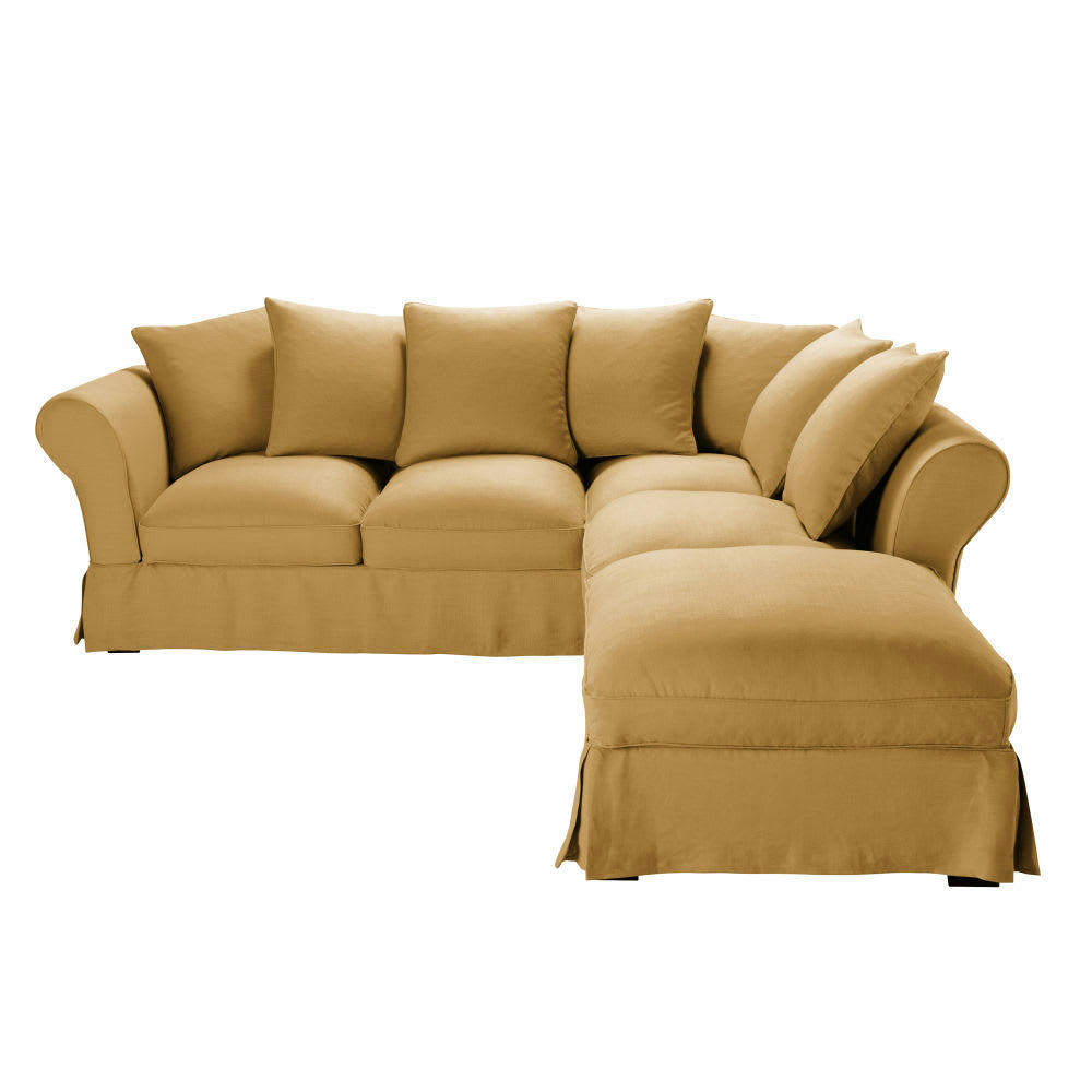 Roma - Housse de canapé d'angle convertible (6 cm) en lin froissé ocre