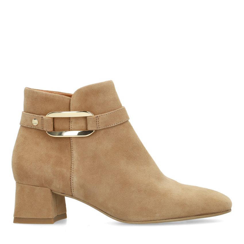 No Stress Beige suède enkellaarsjes met hak