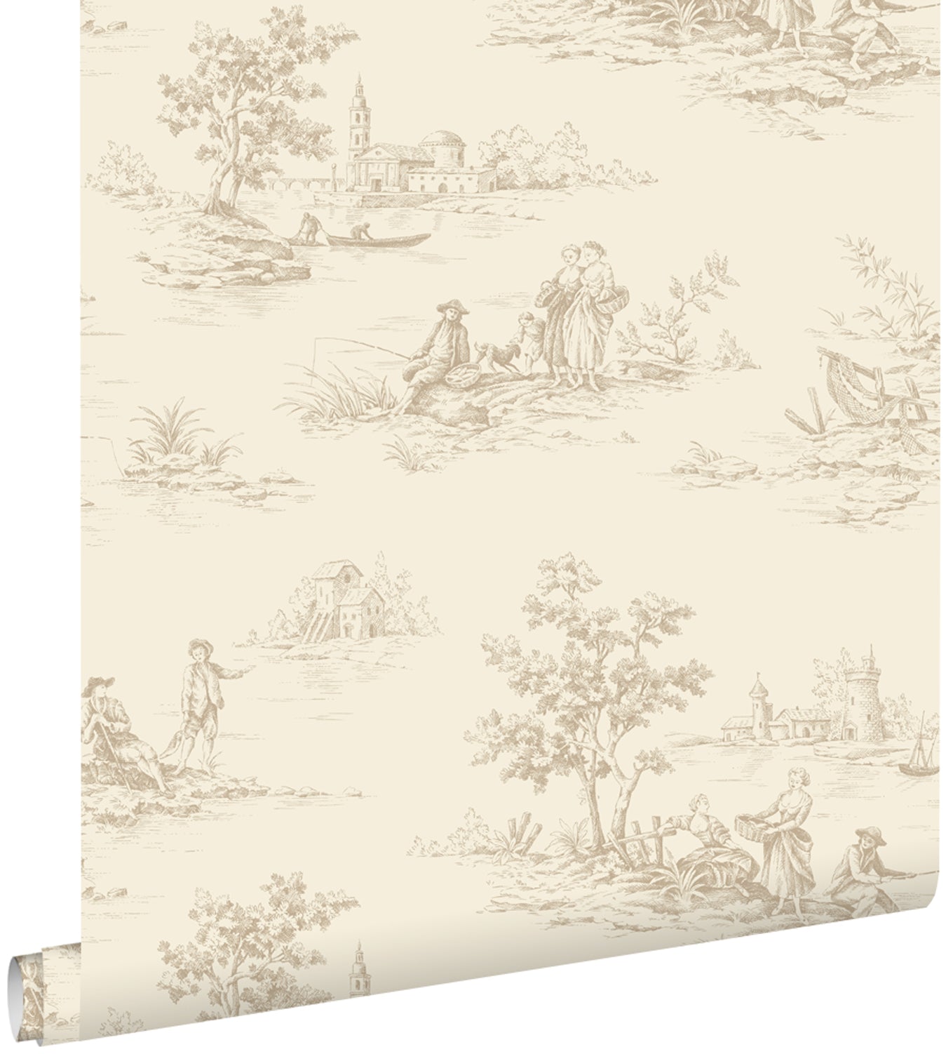 ESTAhome behang toile de jouy print lichtbeige - 53 cm x 10.05 m - 139811