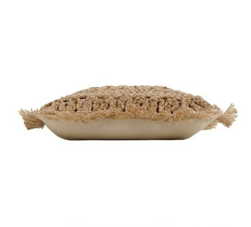 - Coussin à franges déhoussable 45 x 45 cm jute