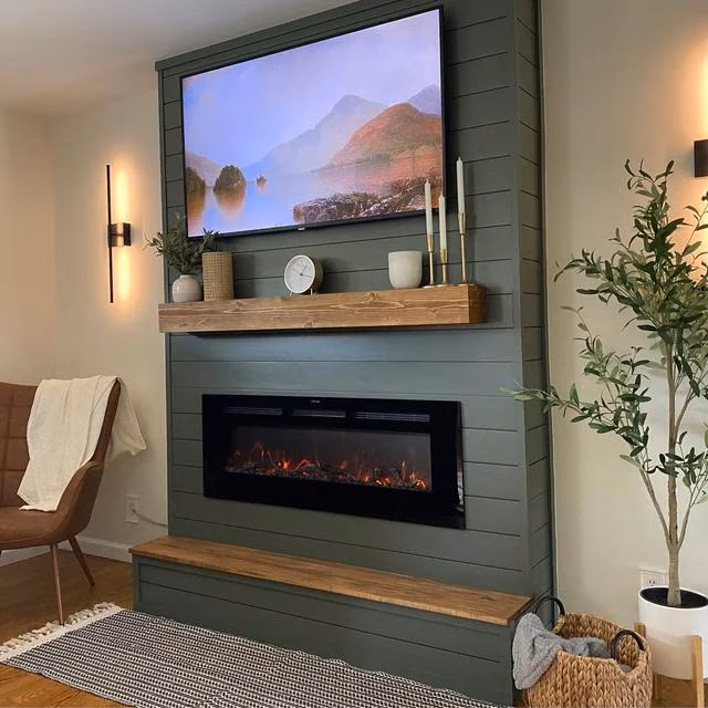 Handmade Fireplace Mantel: Floating TV Shelf, Rustic Pine Mantel