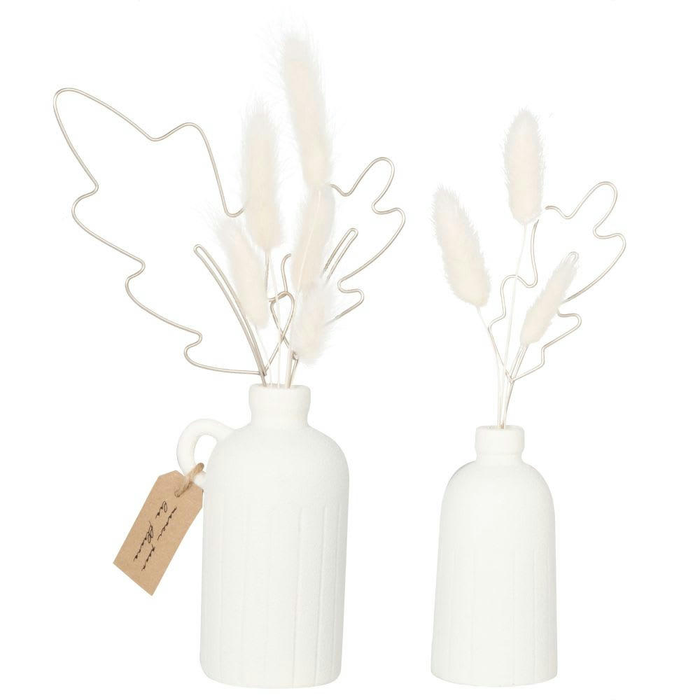 COLETTE - Déco murales vases, fleurs séchées et feuilles en métal  (x2) 5x25