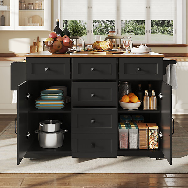 Îlot de Cuisine Pliant - desserte Extensible avec Rangement, Gain de Place, Métal MDF - Noir
