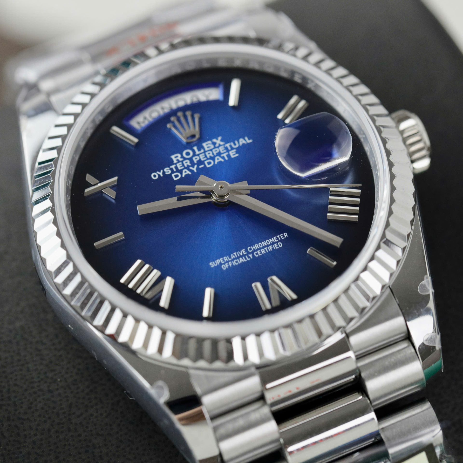 Rolex Day-Date 128239 904L Steel Ombre Blue Dial 36mm Super Clone