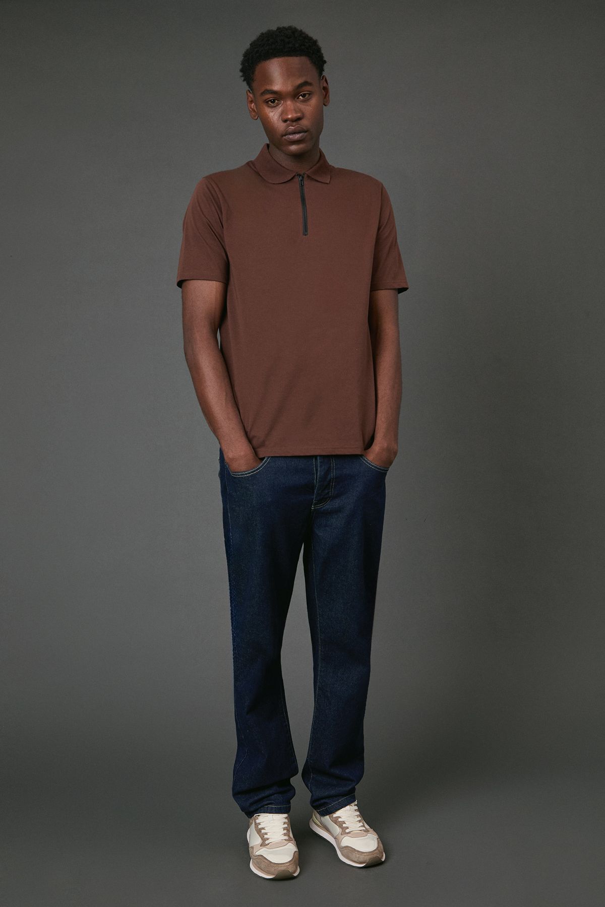 Burton Chocolate Zip Neck Polo Shirt