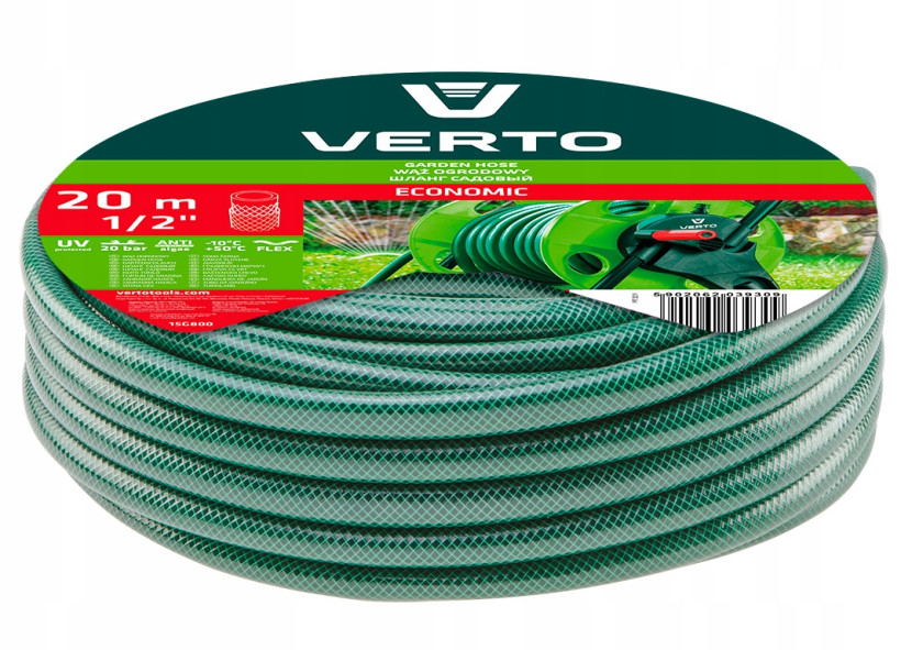 VERTO Wąż Ogrodowy 20m 1/2” UV   Zraszacz   Złączki