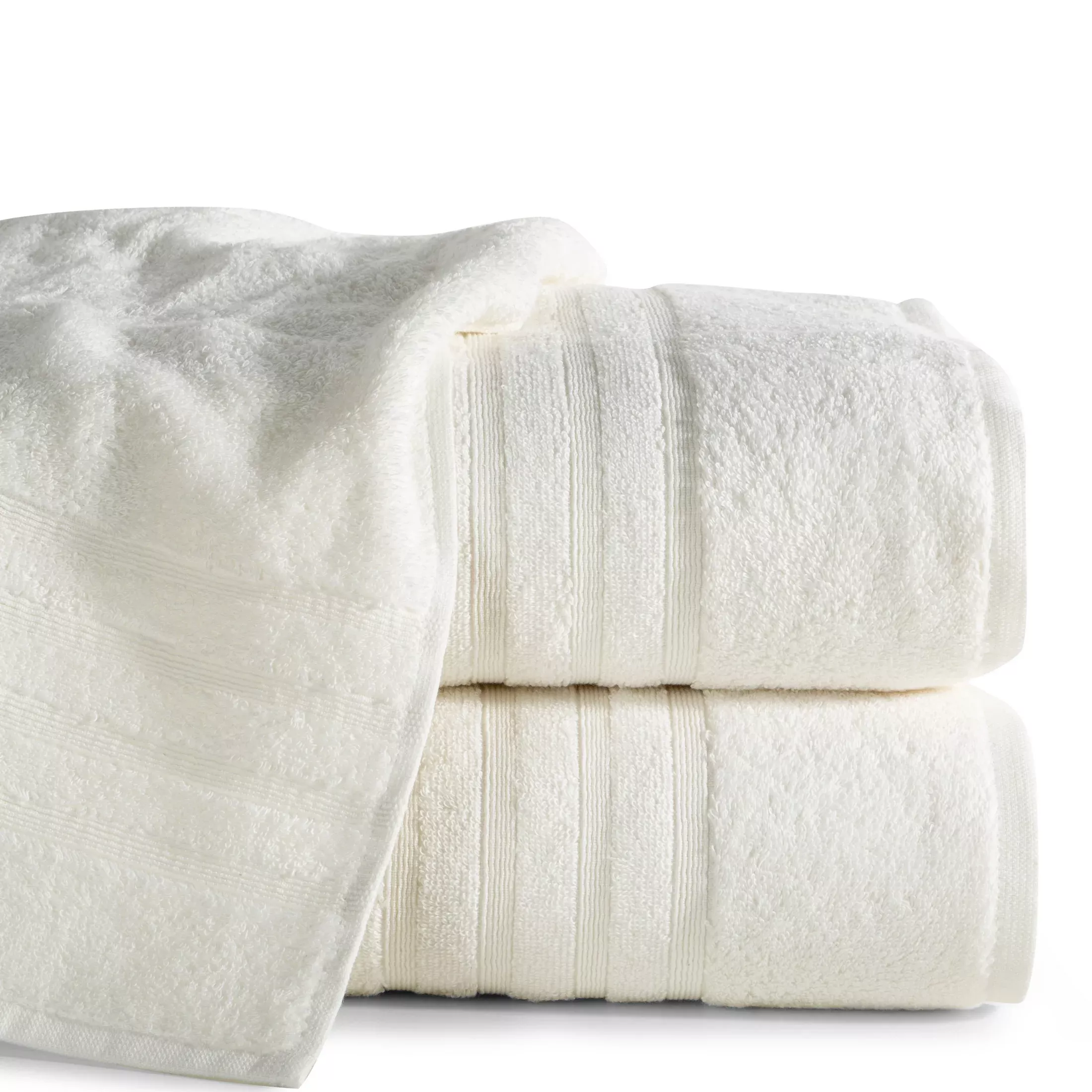 Ręcznik kąpielowy 50x90 cm bawełniany kolor kremowy z bawełny egipskiej zdobiony pasami 500 g/m2 LAVIN