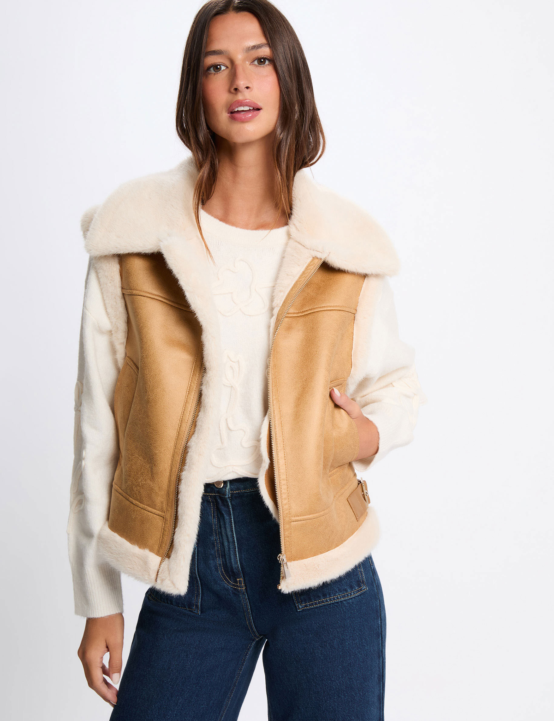 Faux Fur Gilet Camel Women