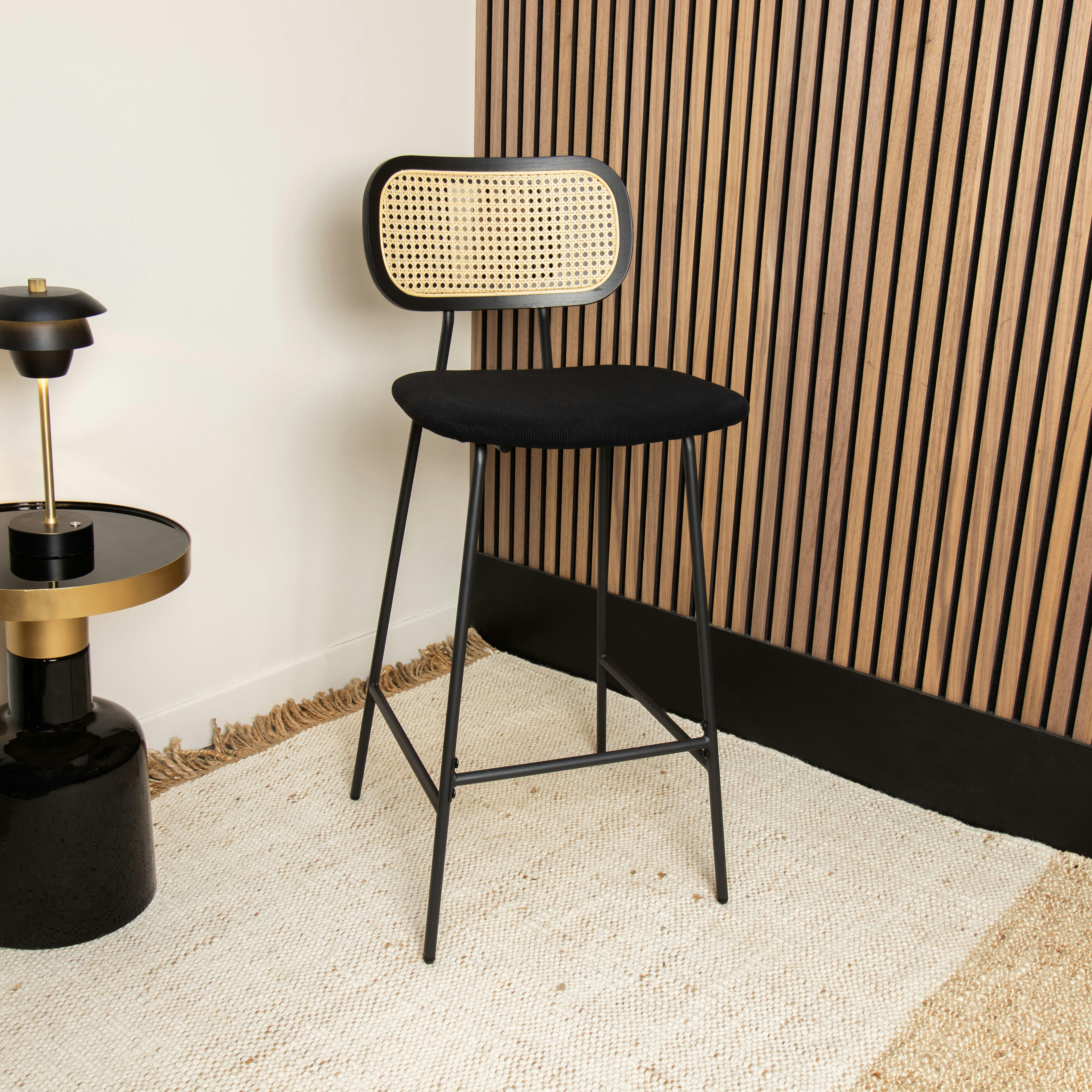 NOSARA - Lot de 2 chaises de bar en bois et velours noir