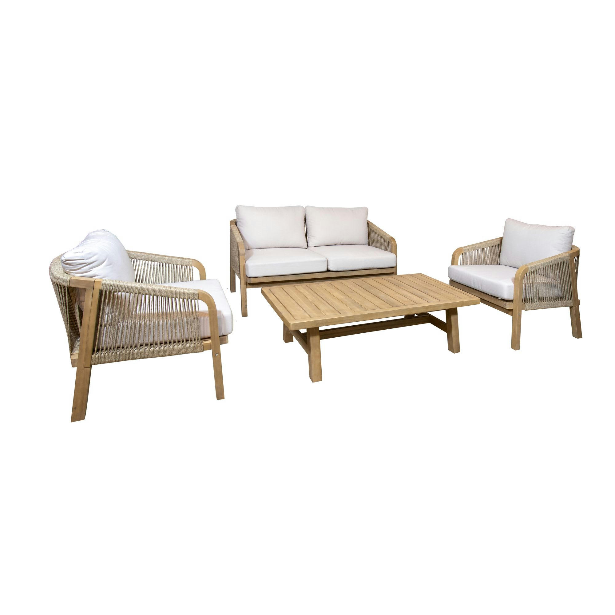 SAONA - Salon de jardin en bois d'acacia et coussins beige 4 places