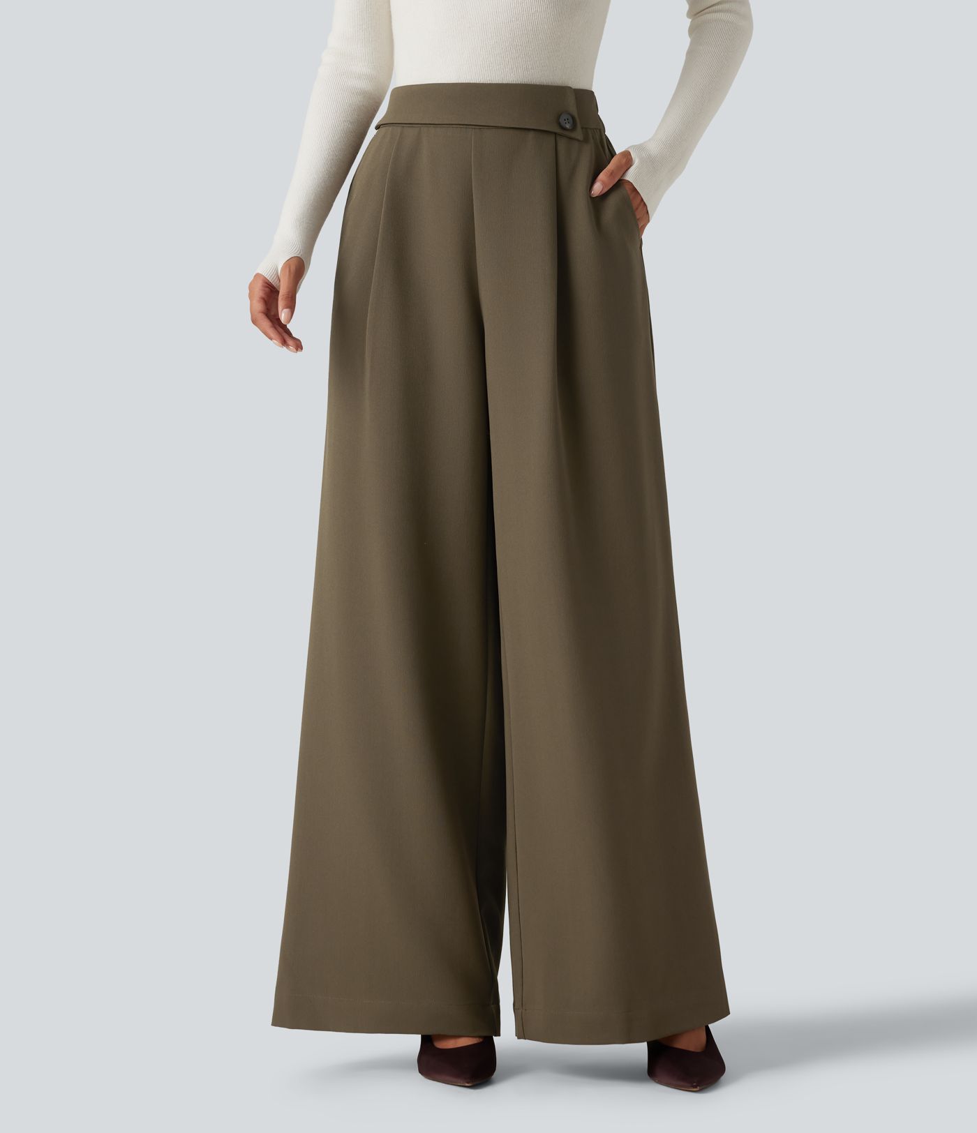 Pantalon de bureau baggy taille haute avec poches