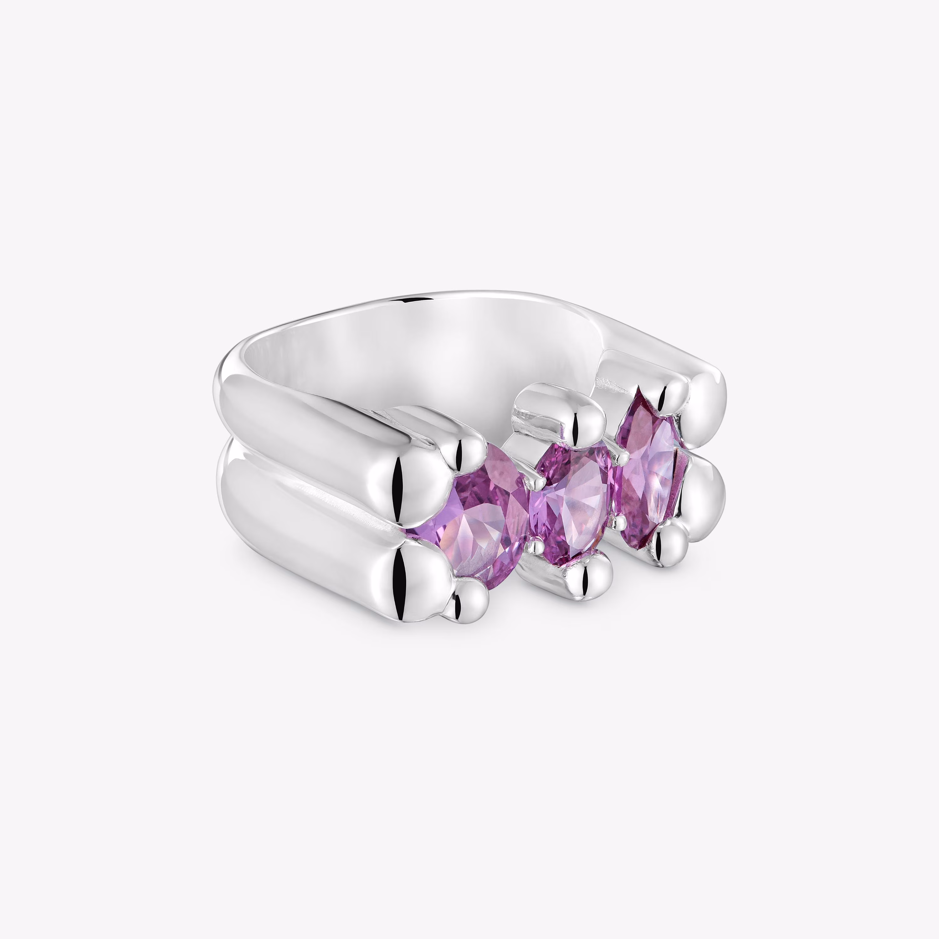Anillo mediano motivo oso de plata y zafiro lila creado en laboratorio Color Bear LGG