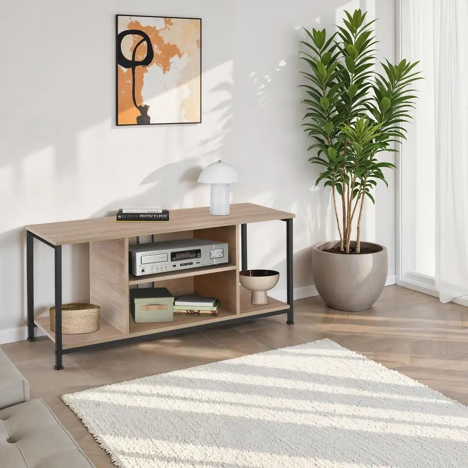 tectake TV-meubel met 4 open vakken en verstelbare plank