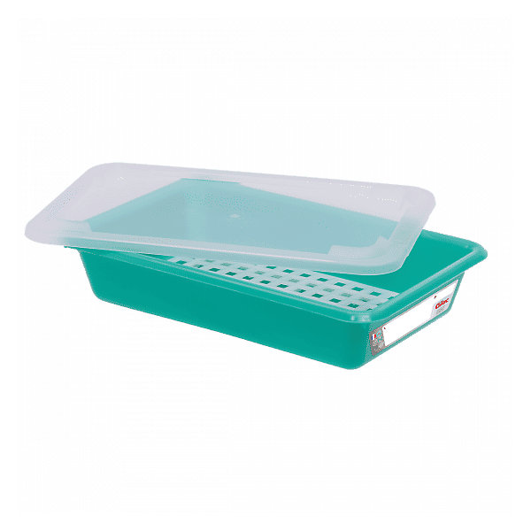 Bac alimentaire plat 3 L HACCP avec couvercle et grille - Vert