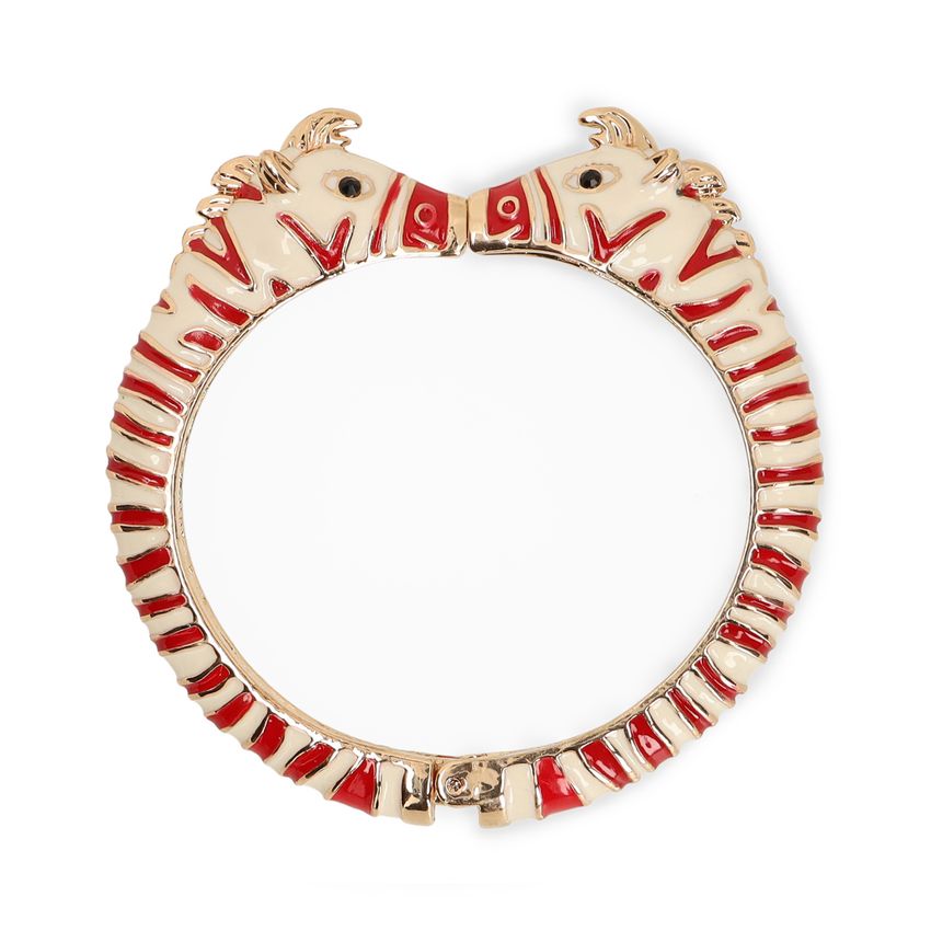 Manfield Goudkleurige zebra armband met rode details