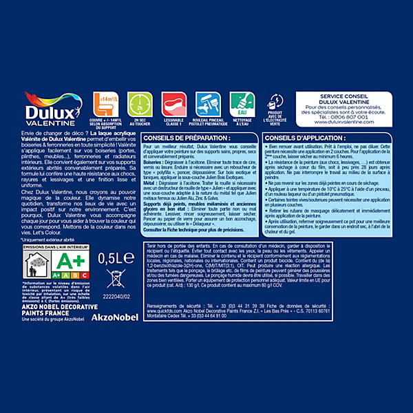 Laque Valénite Dulux Valentine Acrylique satin rouge basque 500ml
