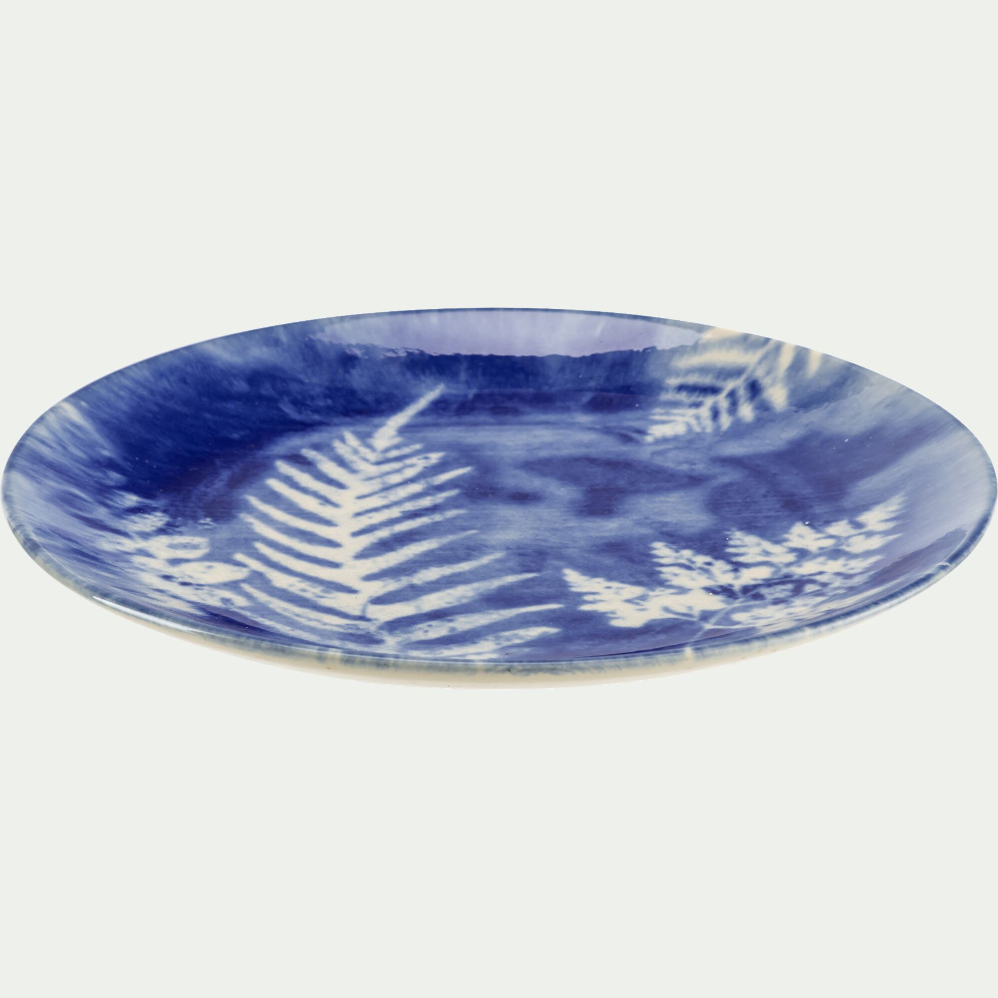 QUENTE - Assiette à dessert motif fougère en grès D21,6cm - bleu