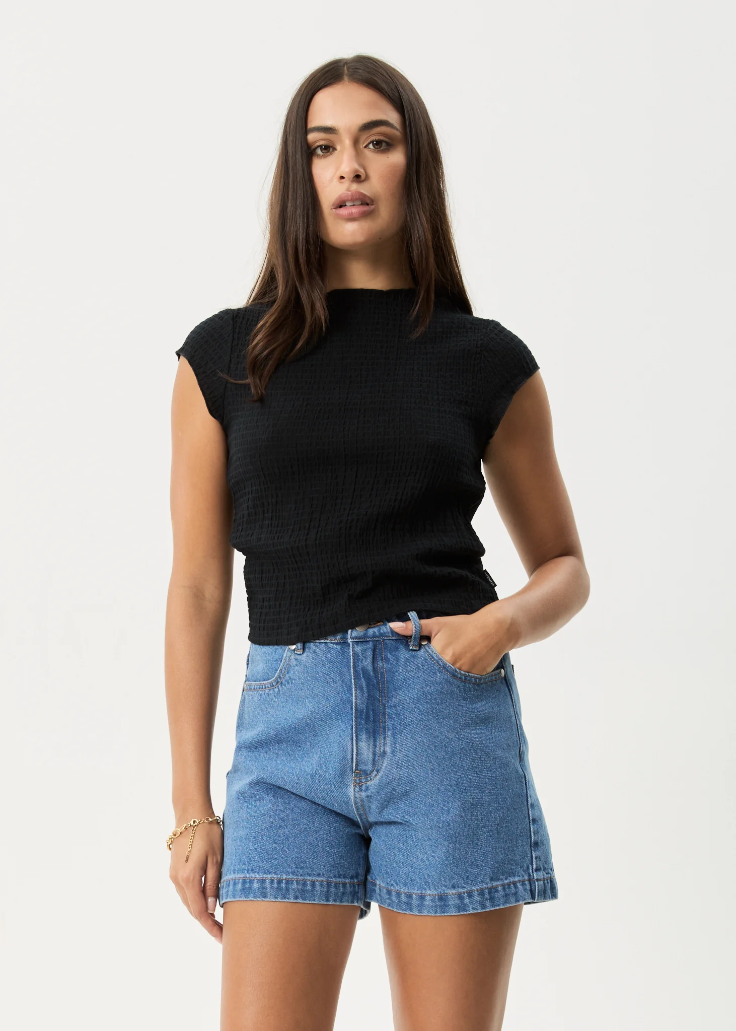 AFENDS Womens Wren - Seersucker Top - Black