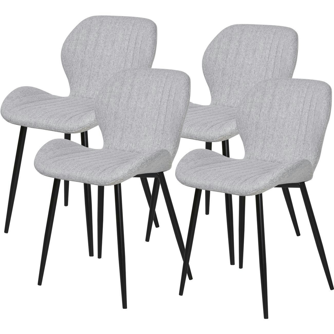 POLO - Chaise assise tissu gris pieds métal noir - Lot de 4