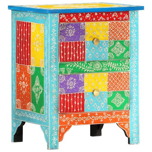 NNEVL Hand Painted Bedside Cabinet 40x30x50 cm Solid Mango Wood