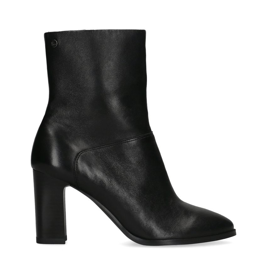 No Stress Zwarte leren enkellaarsjes met hak