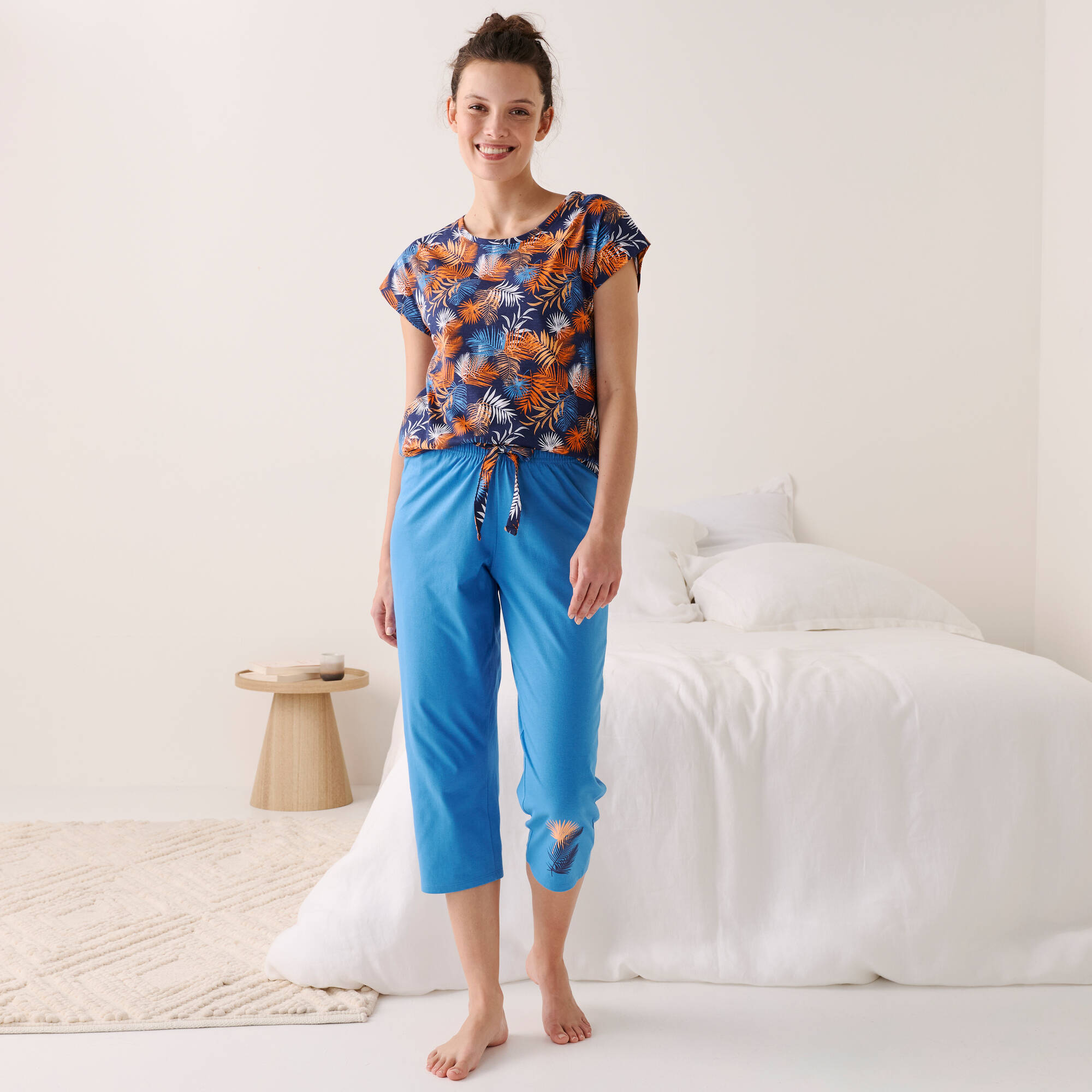 Pantacourt de pyjama en coton - uni tropical