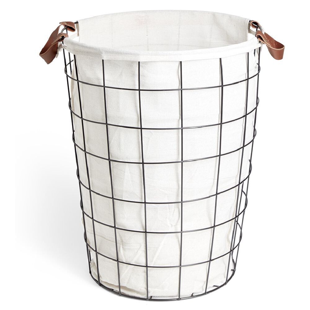 Panier à linge 48L métal noir et tissu blanc