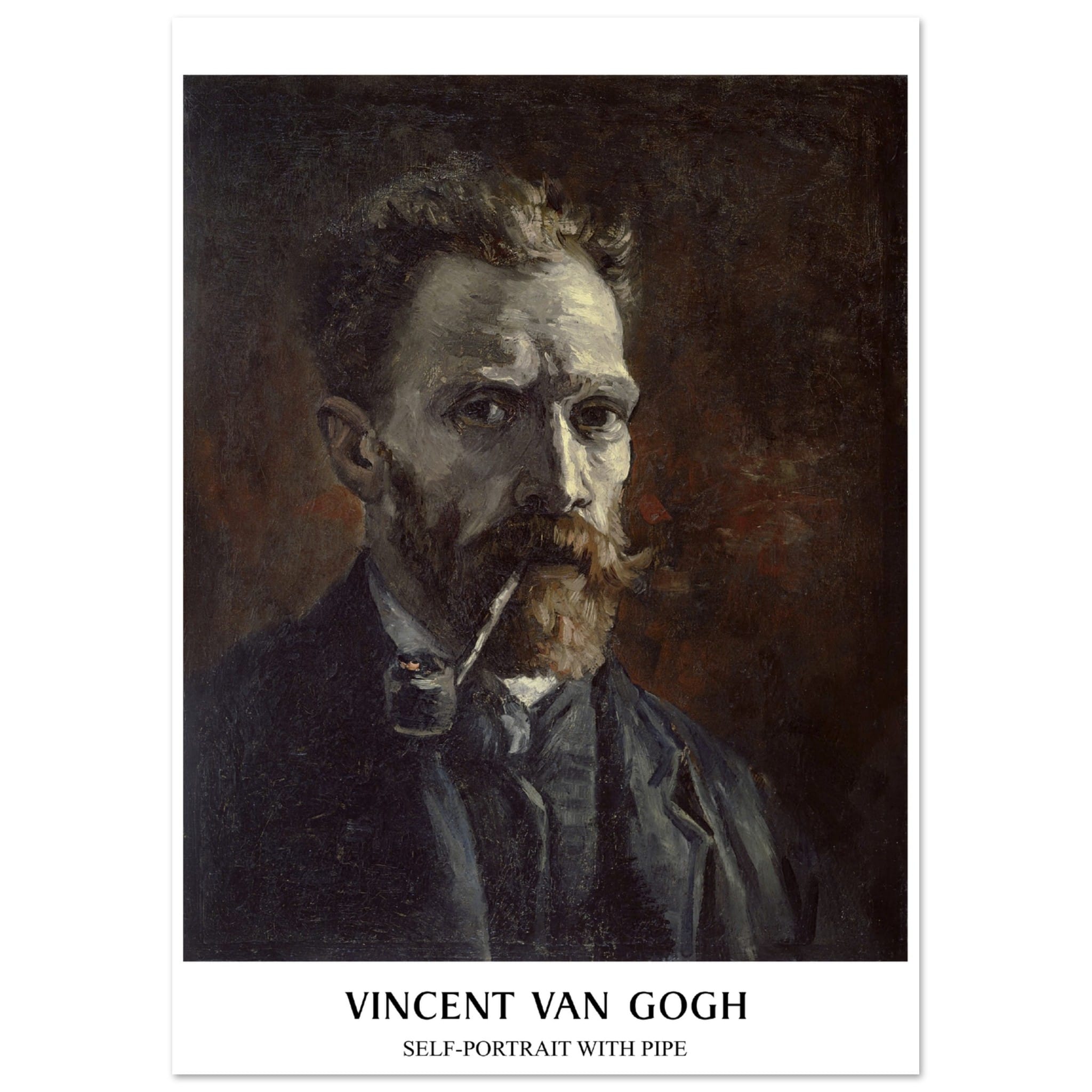 Artfulprints Poster Vincent van Gogh - Self-portrait with pipe  - A4 21x29.7 cm - Bruin