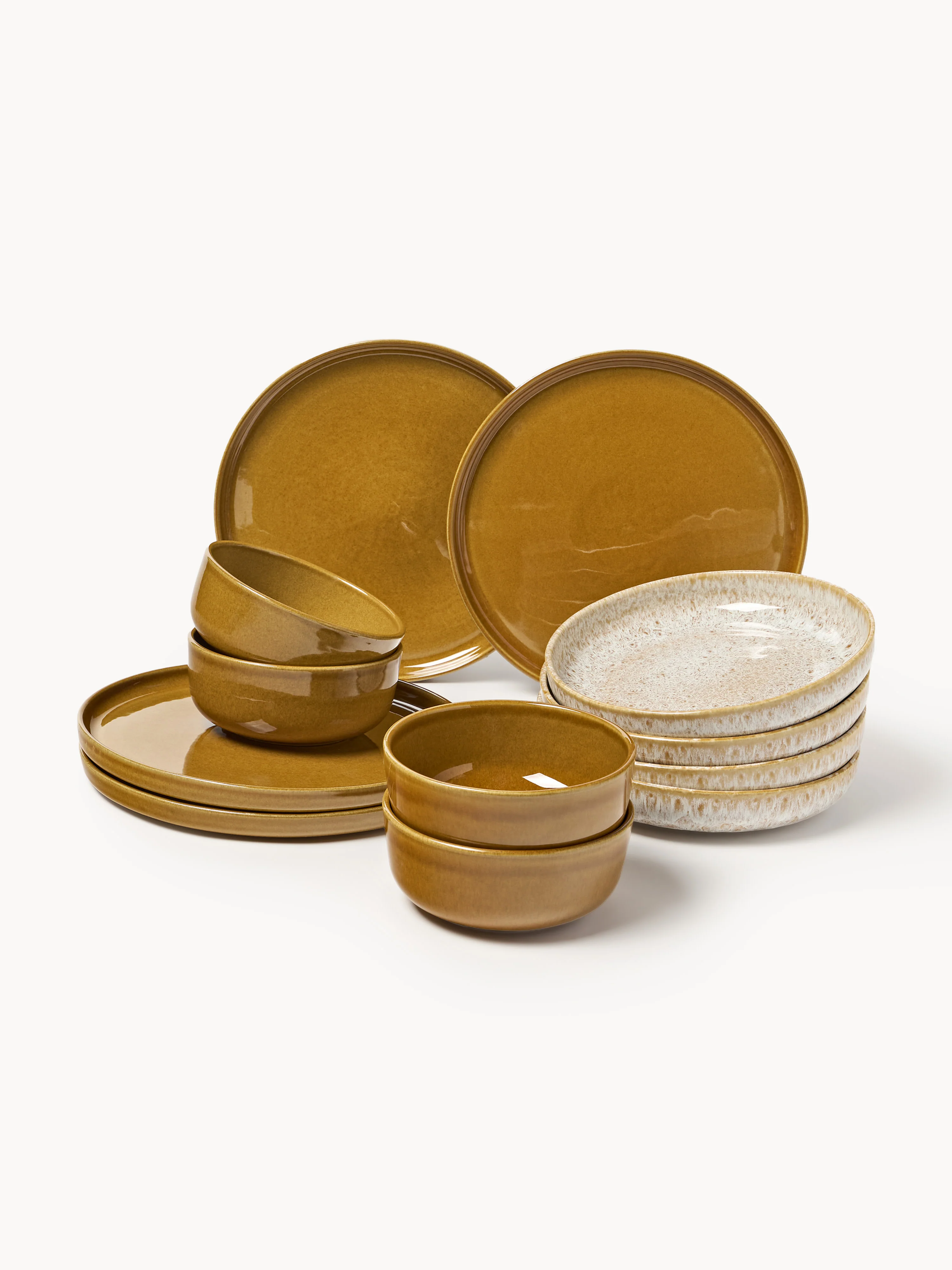 Handgefertigtes Geschirr-Set Ethel mit reaktiver Glasur, 4 Personen, 12er-Set