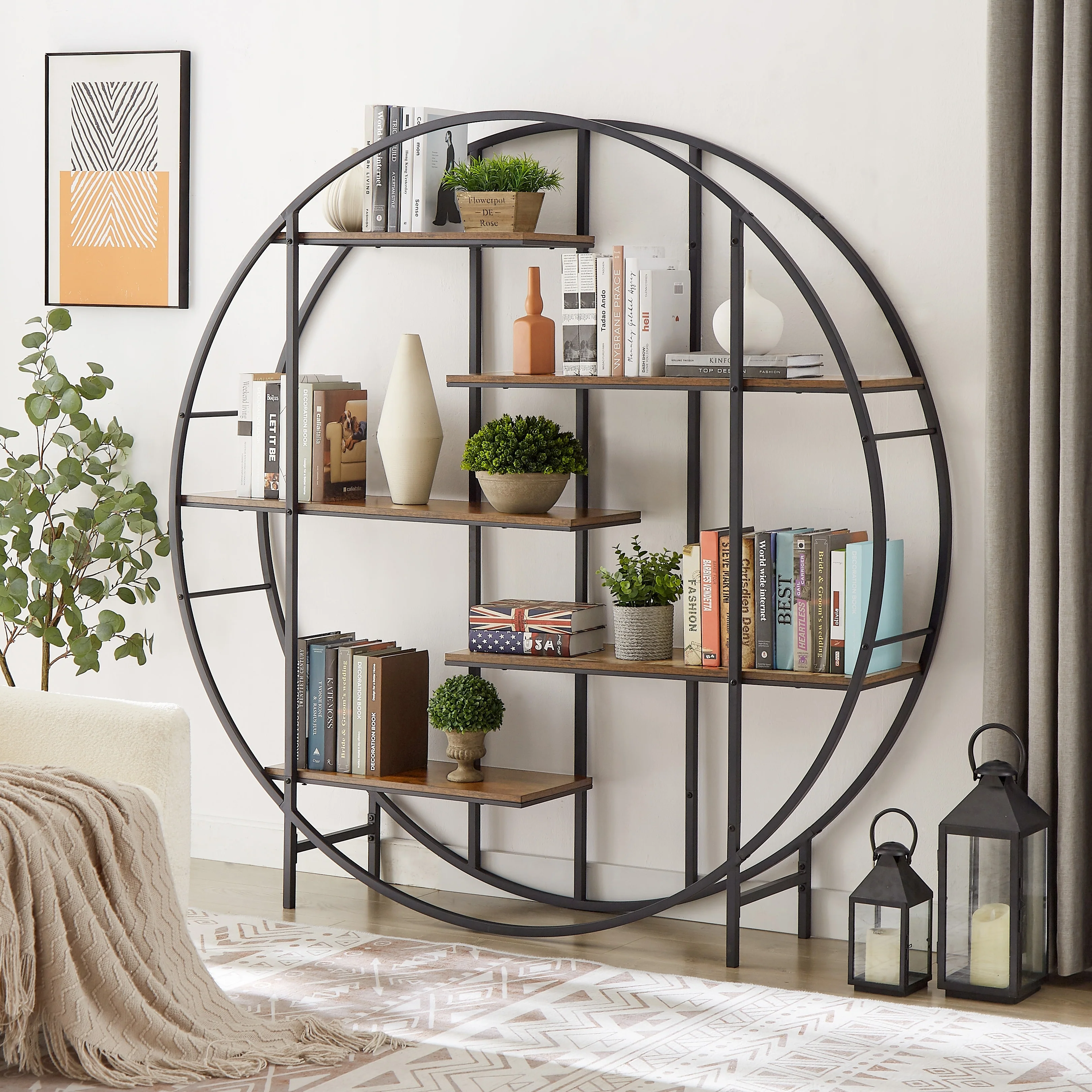 Round 5-Tier Metal Plant Stand Bookcase Storage Rack