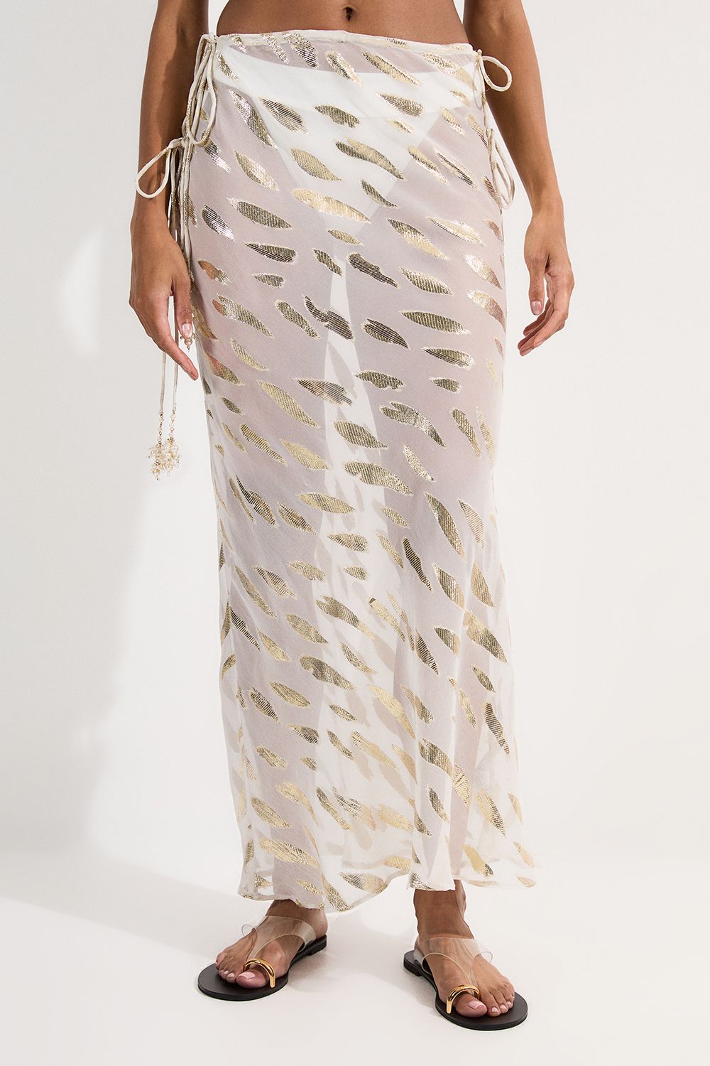 KarenMillen Beach Metallic Thread Tie Waist Maxi Skirt