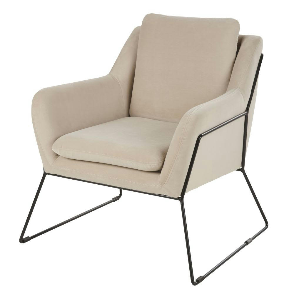 Jasper - Fauteuil en velours beige cappuccino