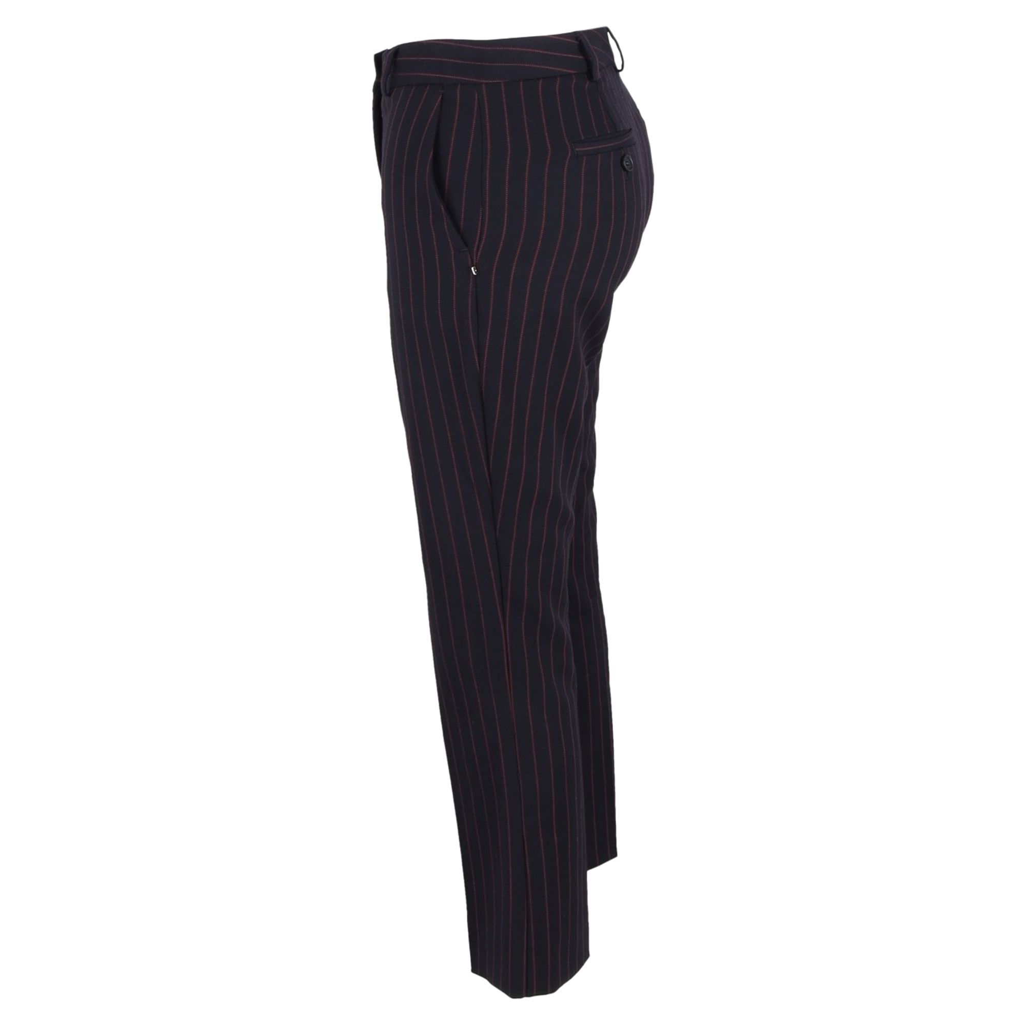 Max Mara Preloved Pin Stripe High-Rise Straight-Leg Trousers in Navy Blue Wool
