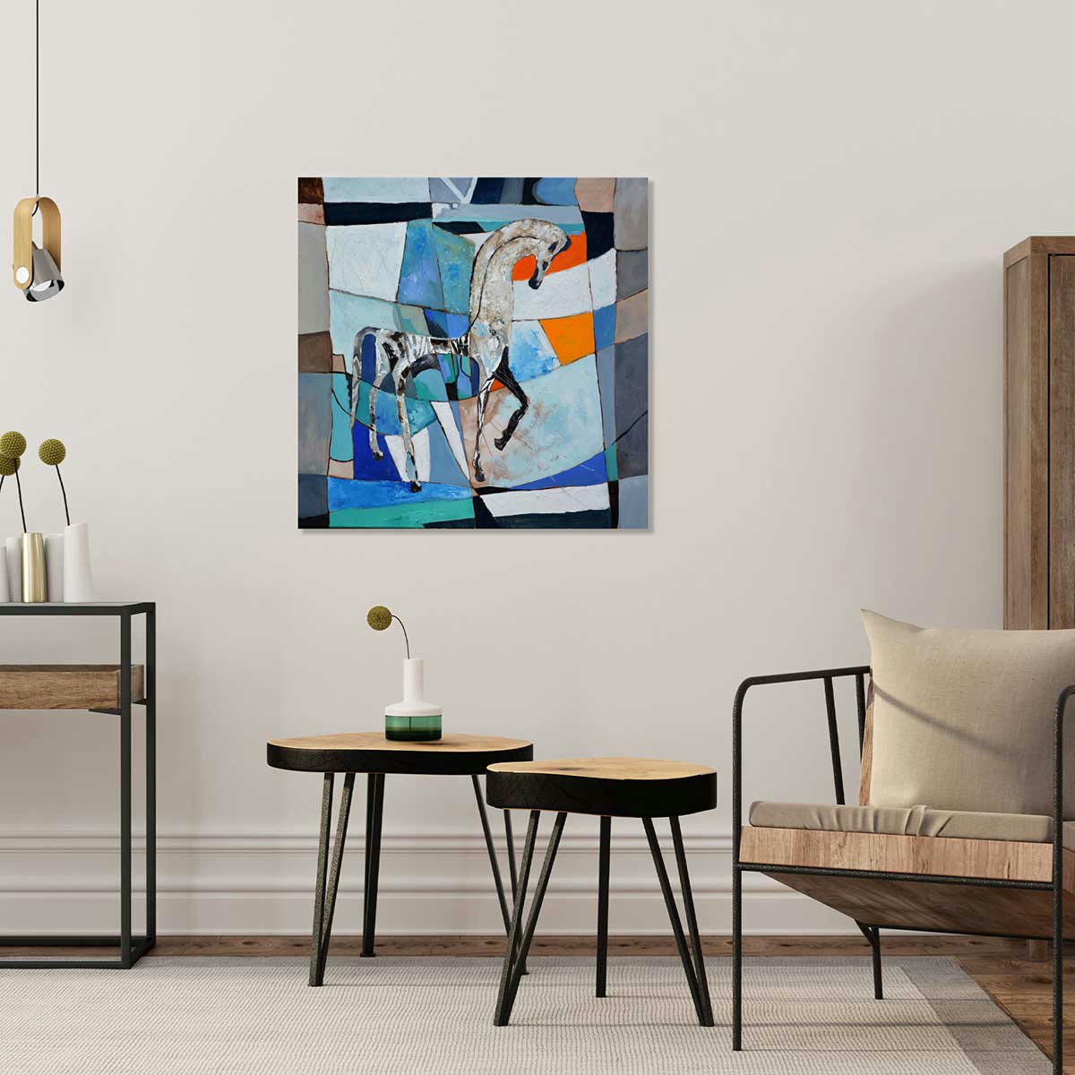 - Tableau abstrait cheval grec ancien imprimé sur alu 100x100cm