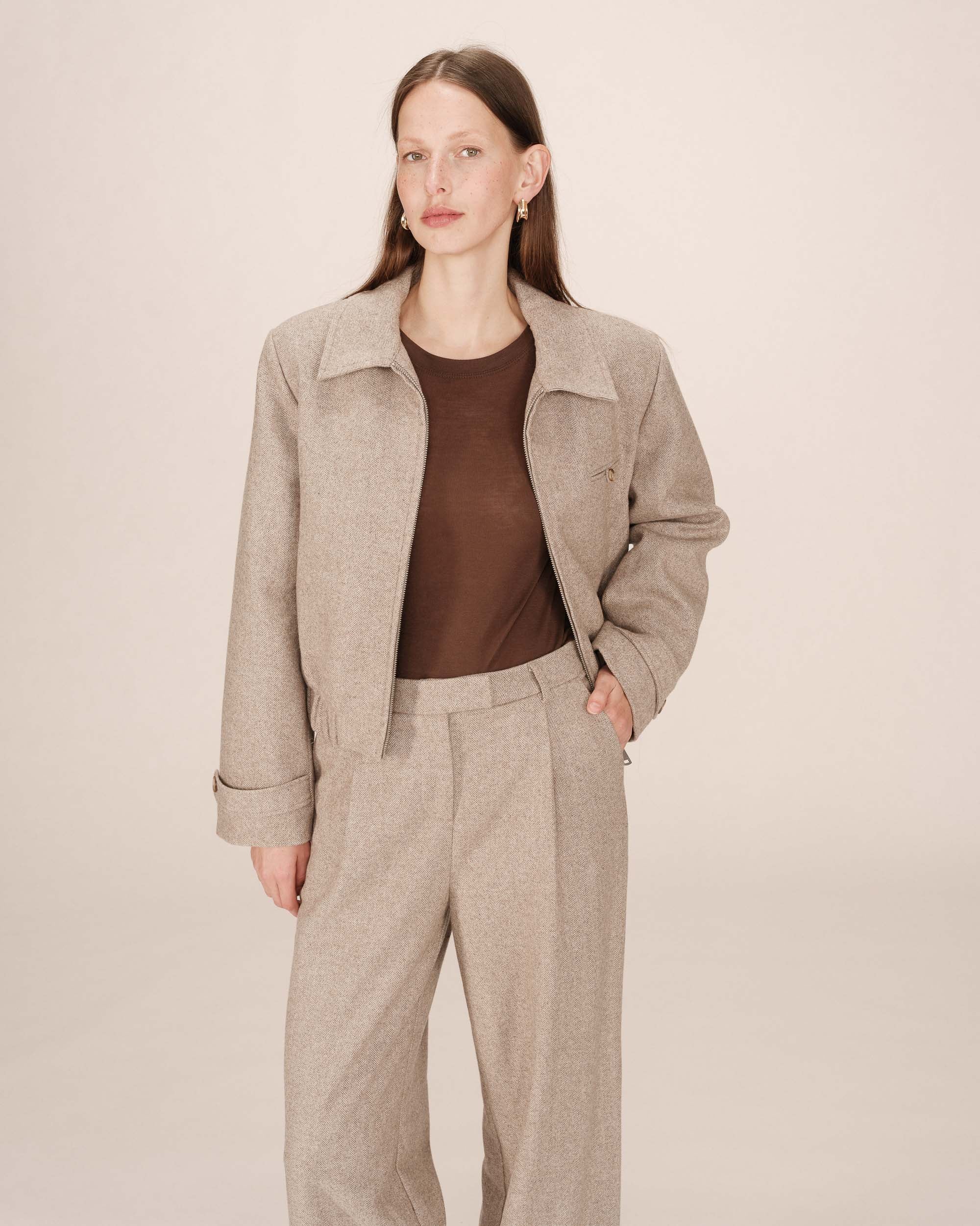 Veste boxy en laine grege Tiffany