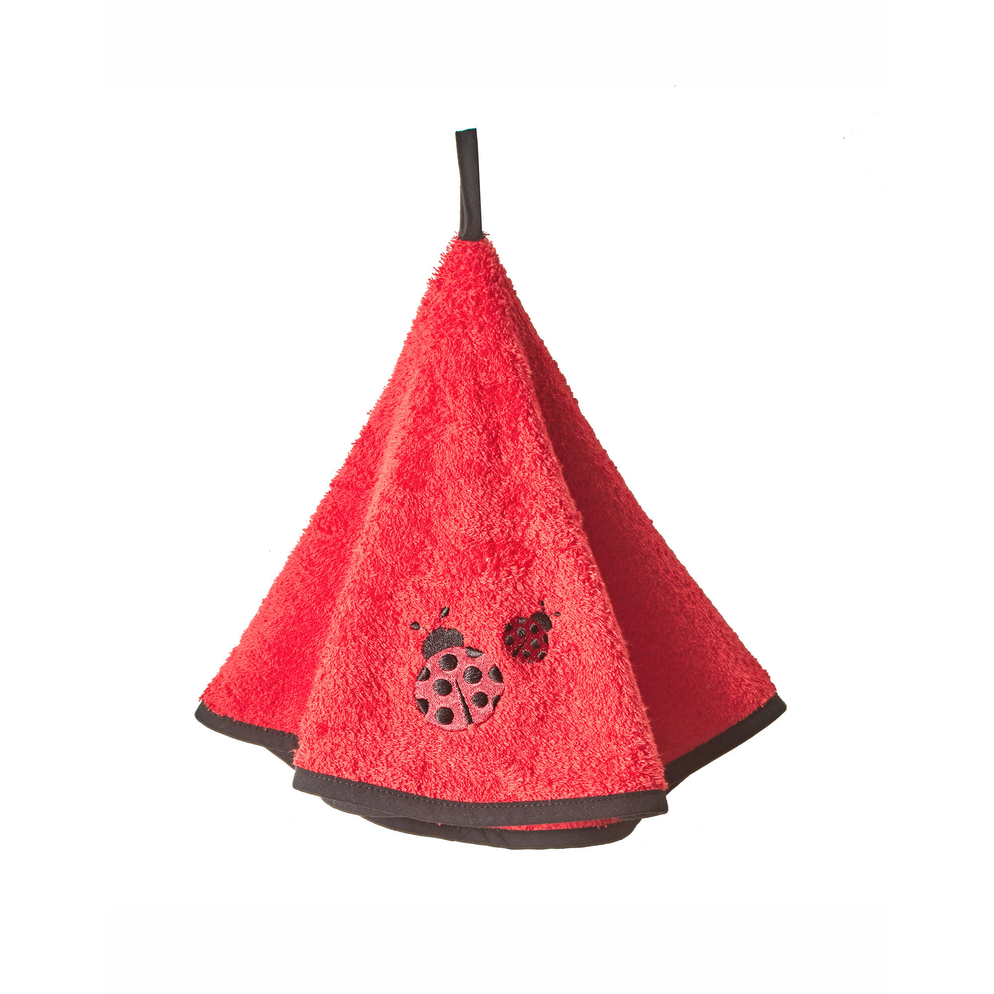 Torchons ronds éponge brodée coccinelle - lot de 2