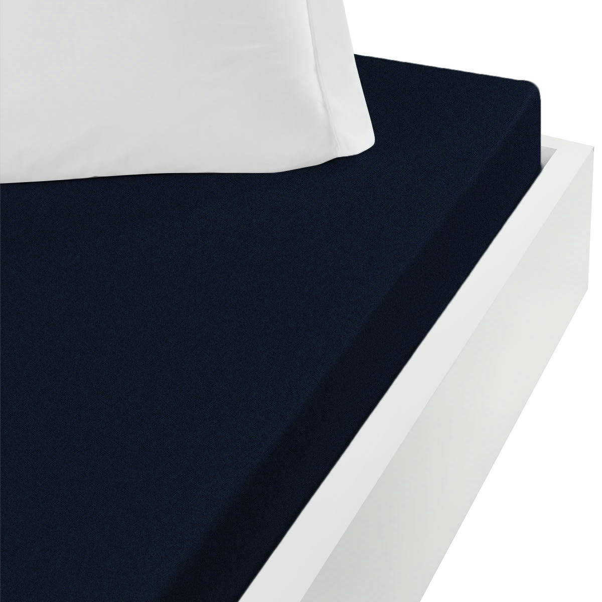 MANHATTAN - Drap housse jersey de coton peigné extensible bleu nuit 120x190 cm