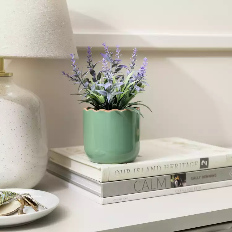 Habitat Artificial Lavender in Wavy Green Pot