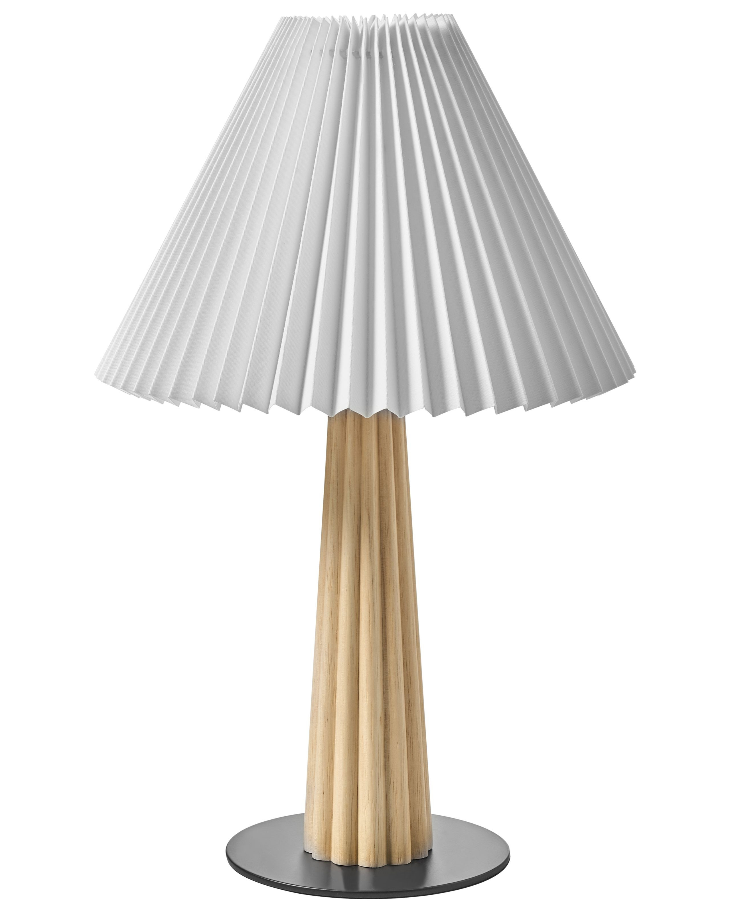 Lampa stołowa drewno kauczukowe klosz z tkaniny naturalna