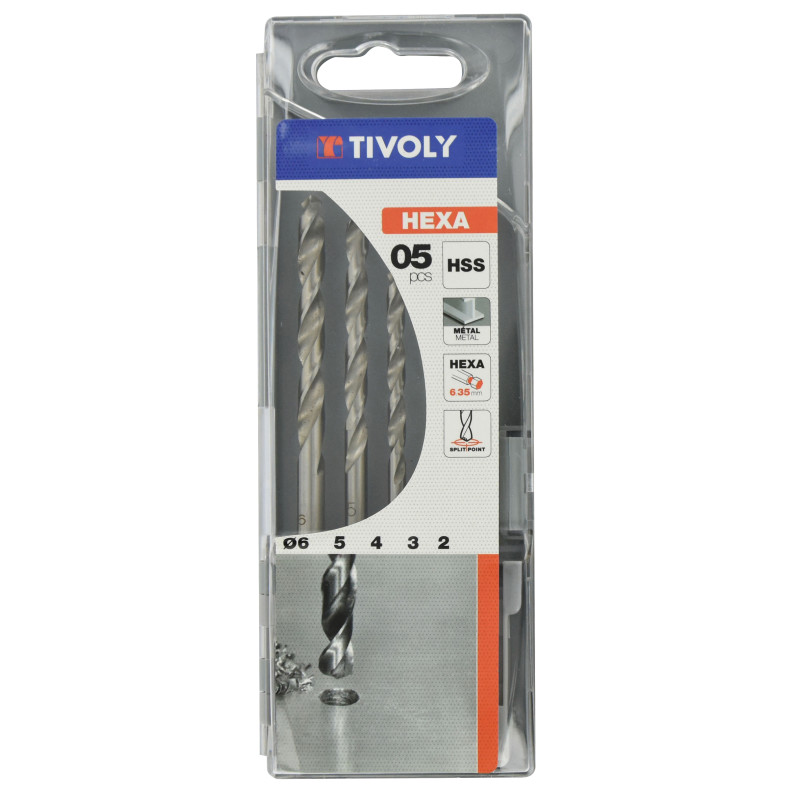 Set de forets HSS pour métaux Ø 2 - 6 mm 5 pièces TIVOLY