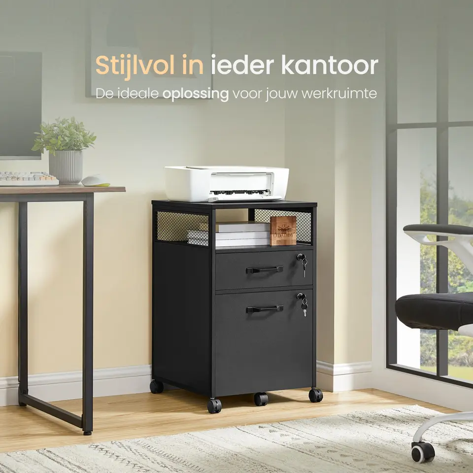 O'DADDY Ladekast - Nachtkastje - 44x42x69 cm - Zwart - Mobiel en Duurzaam