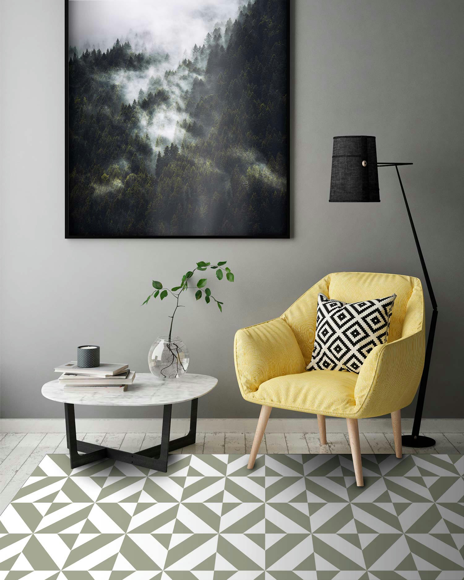 - Tapis vinyle forme géométrique verte 80x250cm