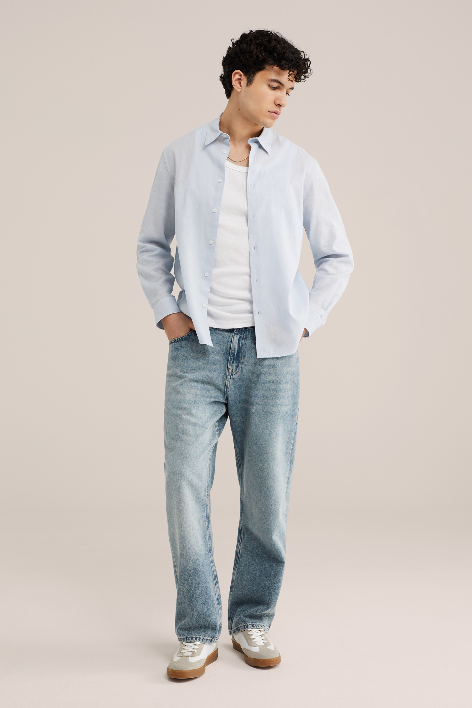 Heren regular fit overhemd van linnenmix