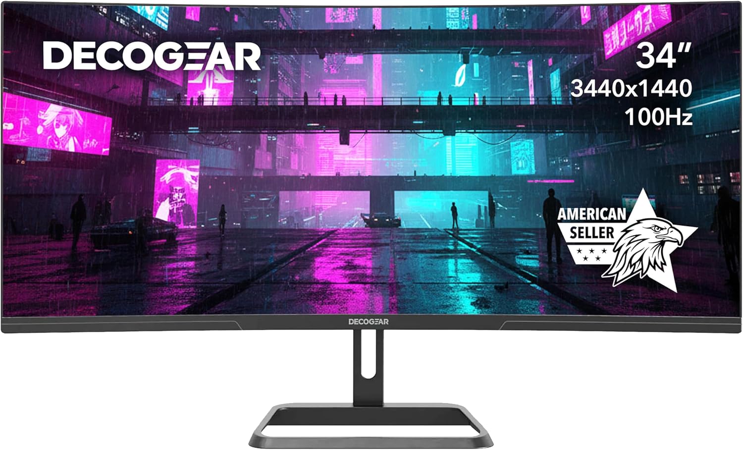 Deco Gear 34-Inch Business Curved Super UltraWide WQHD Monitor 3440 × 1440 R1500 100Hz 1ms 100% sRGB HDR 2× DisplayPort 2× HDMI Tilt Adjustable PIP/PBP Low Blue Light  American Seller