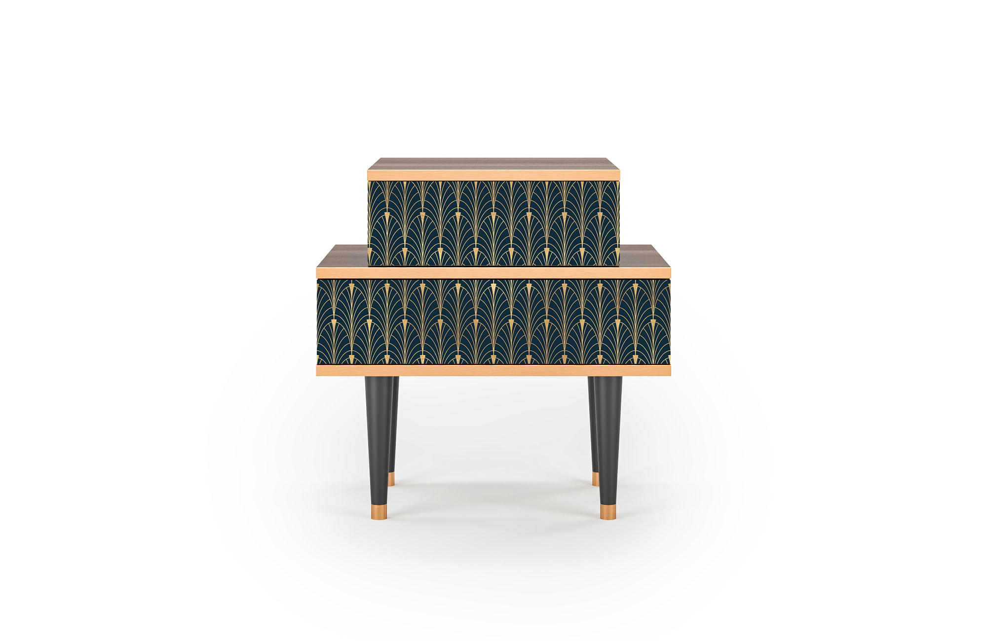 FLOWER OF THE NILE - Table de chevet bleu et jaune 2 tiroirs L 58 cm